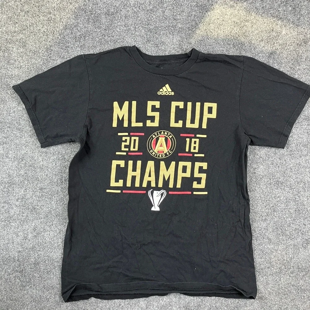 Adidas T-Shirt Mens Medium Black Atlanta United FC 2018 MLS‎ Cup Champs Soccer